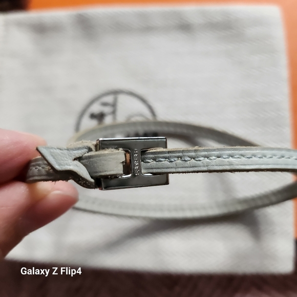 HERMES Tillet Bracelet Leather H Silver Women light baby blue Leather - Picture 7 of 10